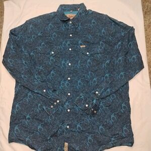 Rafter C Shirt Mens XL Blue Paisley Pearl Snap Pro Flex 45 Performance‎ Western